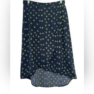 J.Crew Yellow Floral Faux Wrap Pull On Midi Skirt Yellow Flowers Size M